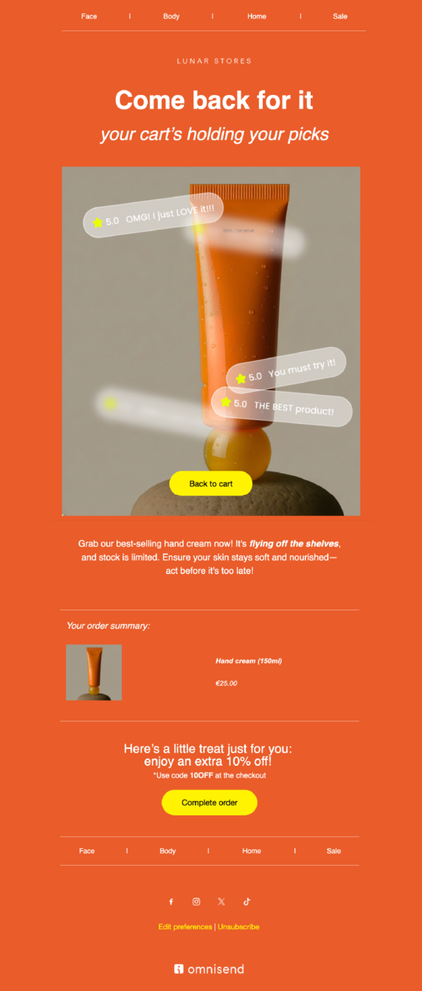 Abandoned cart email template